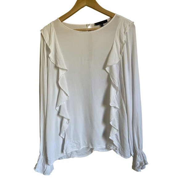 Sanctuary Ruffle Long Sleeve Classic White Blouse Size Medium 100% Viscose - Picture 1 of 12